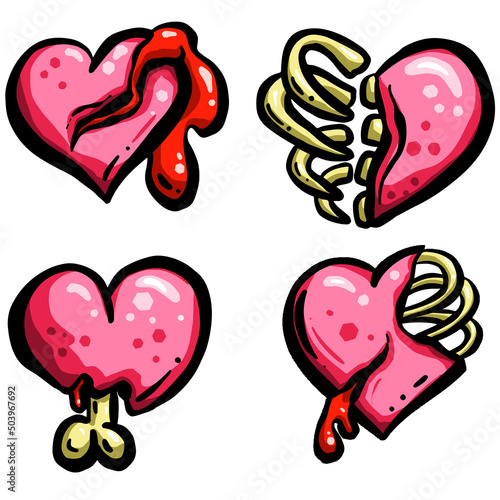 Zombie Cartoon Love Heart with Blood and Bones