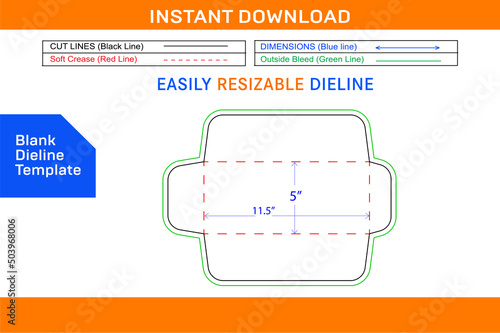 Catalog envelope or open end Packaging envelope 5x11.5 inch dieline template and 3D envelope Blank dieline template