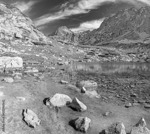 High Tatras - Slovakia - The the look to Pleso nad Skodom lake in Mlynicka dolina and peaks Predna BaÅ¡ta, Satan and Strbsky stit. photo