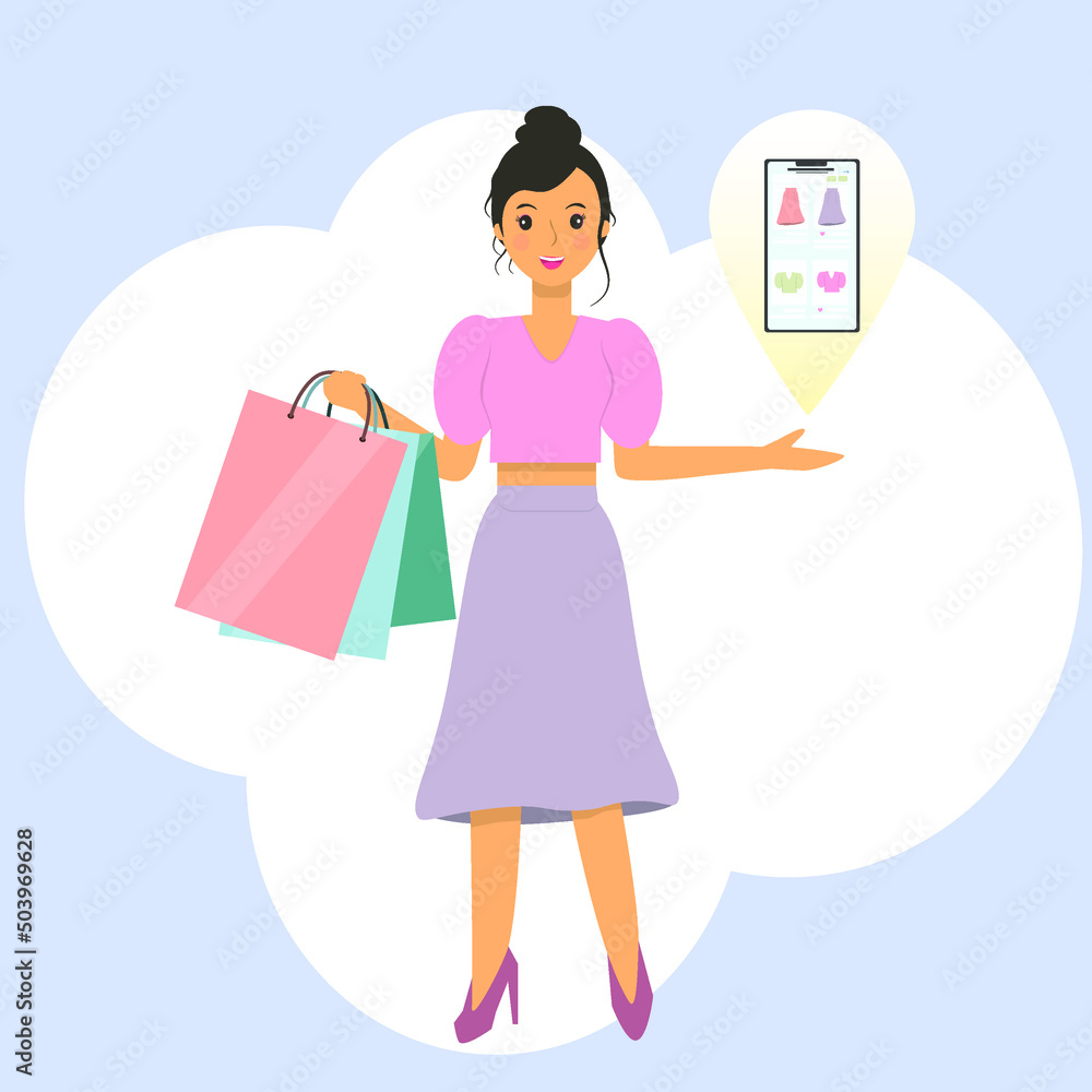 Women use online store app to buy clothes, one phone use shopping. Women use online store app to buy clothes, one phone use shopping.