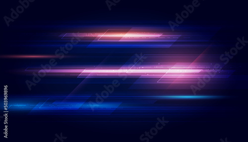 Modern abstract high-speed light effect. Technology futuristic dynamic motion on blue background. Movement pattern for banner or poster design background concept. photo