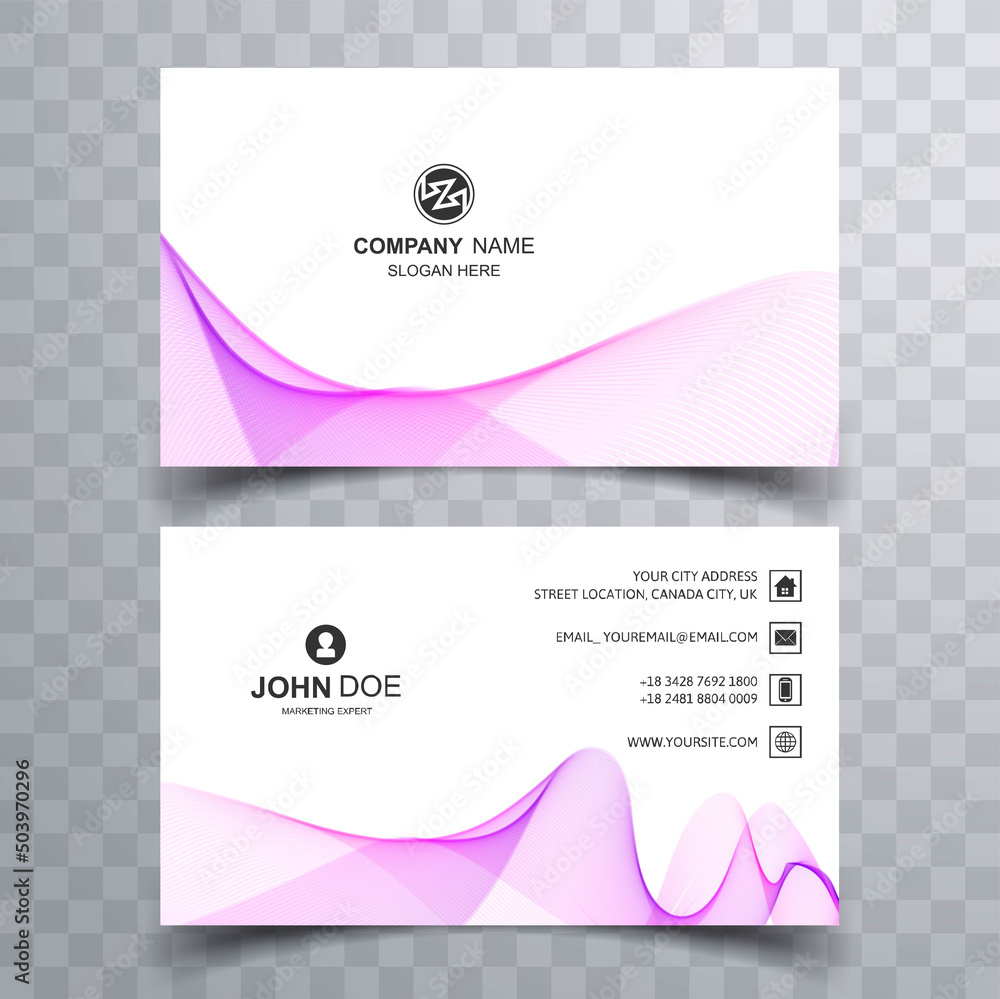 Modern business card template with purple wave background