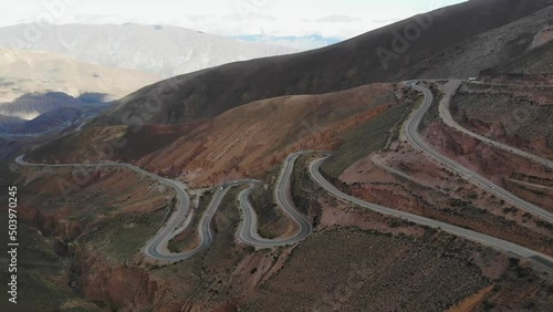 Aerial View Of The Winding Road With Many Hairpin Turns On The Mountain Slope photo