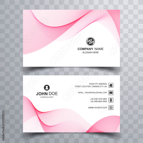 Modern business card template with pink wave design