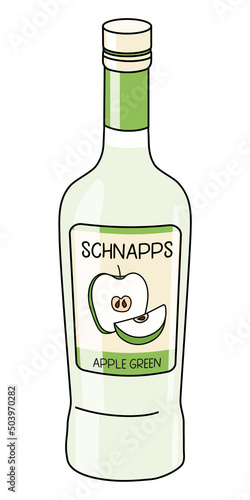 Leinwand Poster Green apple schnapps in a bottle