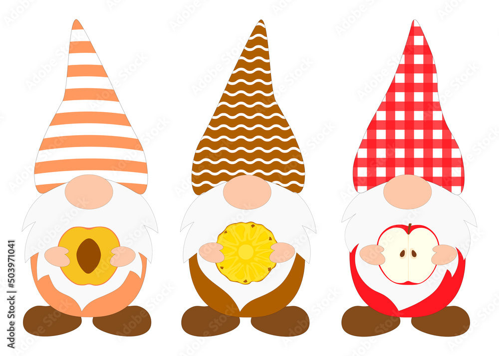 Gnomes tropical fruits vector illustration