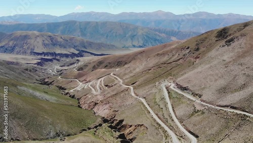 Aerial View Of The Winding Road With Many Hairpin Turns On The Mountain Range Slope photo