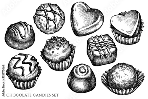 Vector set of hand drawn black and white chocolate candies