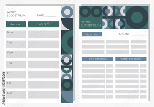 Simple business organizer, budget planner, weekly and daily. Paper sheet. Daily organizer. Notes paper. Page Template for agenda, schedule, planners, checklists, notepads.