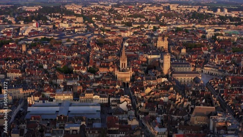 Wallpaper Mural European cathedral in city center drone zoom in shot golden hour Stock HD 30p Torontodigital.ca