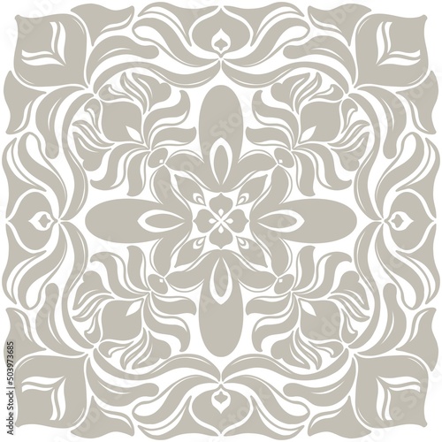 Decorative symmetrical pattern for Tile Decor, grey ornament