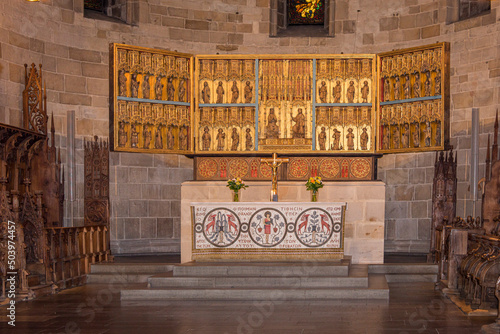 Billede på lærred the high altar in Lund Cathedral and the golden altarpiece