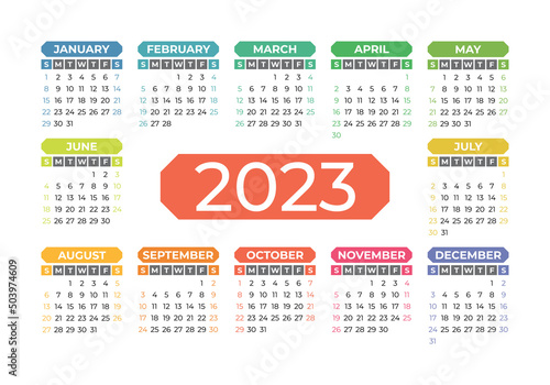 Vector calendar 2023 year. Landscape design. English horizontal wall or pocket calender template