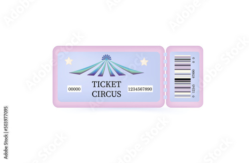 Ticket circus  3d. Invitation or entry access to an entertainment program, event or show. One colorful coupon with a barcode. Ticket for a children's party under the dome, in the circus arena. Vector
