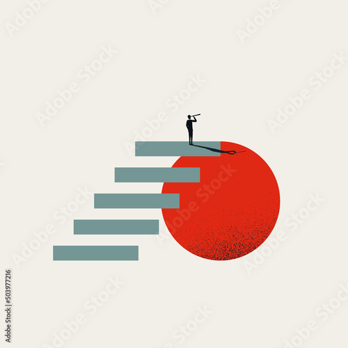Business career vision vector concept. Symbol of success, growth, climbing corporate ladder. Minimal illustration.