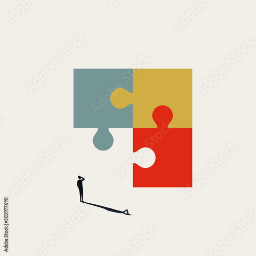 Business missing puzzle piece vector concept. Symbol of solution, problem and challenge. Minimal illustration.