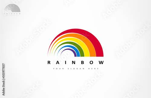 Rainbow logo vector. Atmospheric, optical and meteorological phenomenon design.