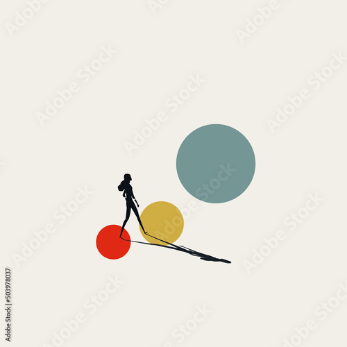Business woman and personal growth vector concept. Symbol of achievement, success and development. Minimal illustration.