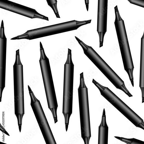 Seamless pattern of black markers on a white background. Vector illustration