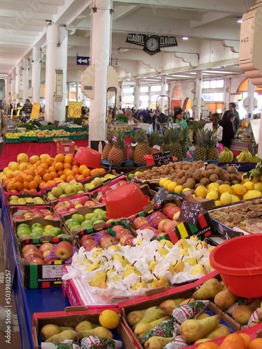 Fresh and local products at forte forville, the indoor market hall of Cannes, France photo