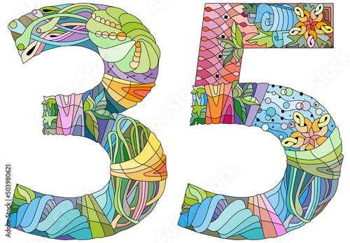 35 number vintage font. Engraving design. Vector illustration.