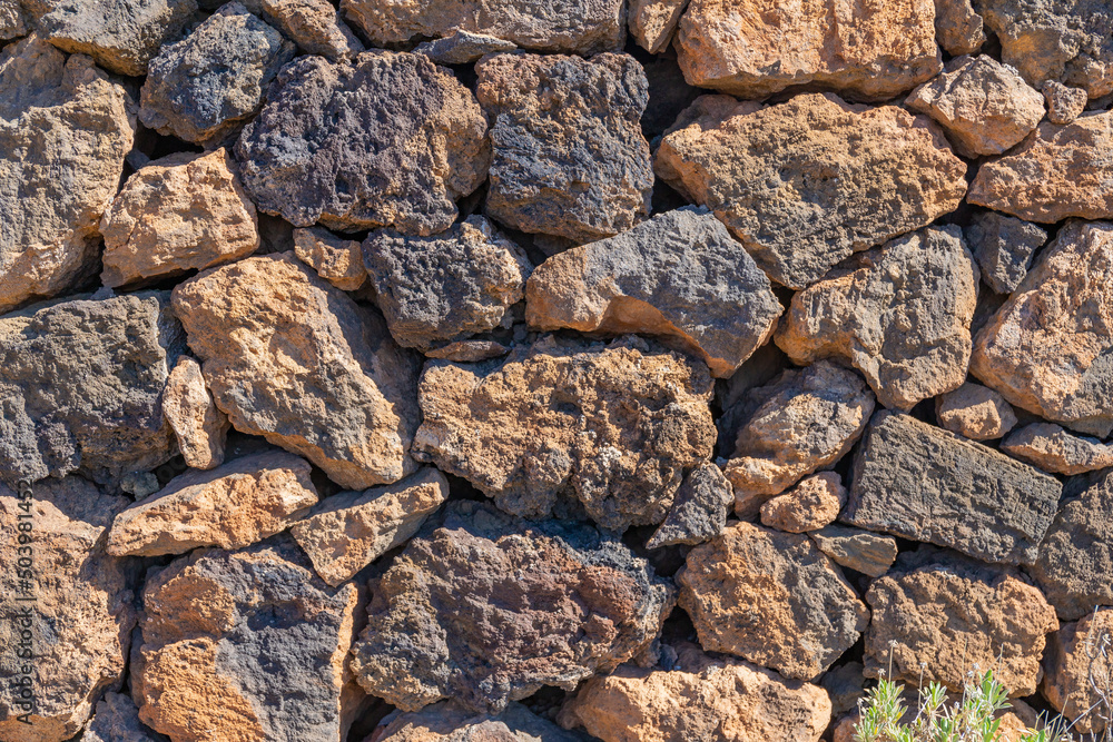 National Park del Teide Las Canadas, stone wall made of volcanic material, Canary Islands, Tenerife, Spain National Park del Teide Las Canadas, stone wall made of volcanic material, Canary Islands, Tenerife, Spain