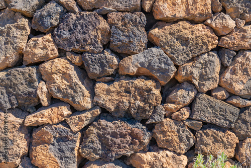 National Park del Teide Las Canadas, stone wall made of volcanic material, Canary Islands, Tenerife, Spain