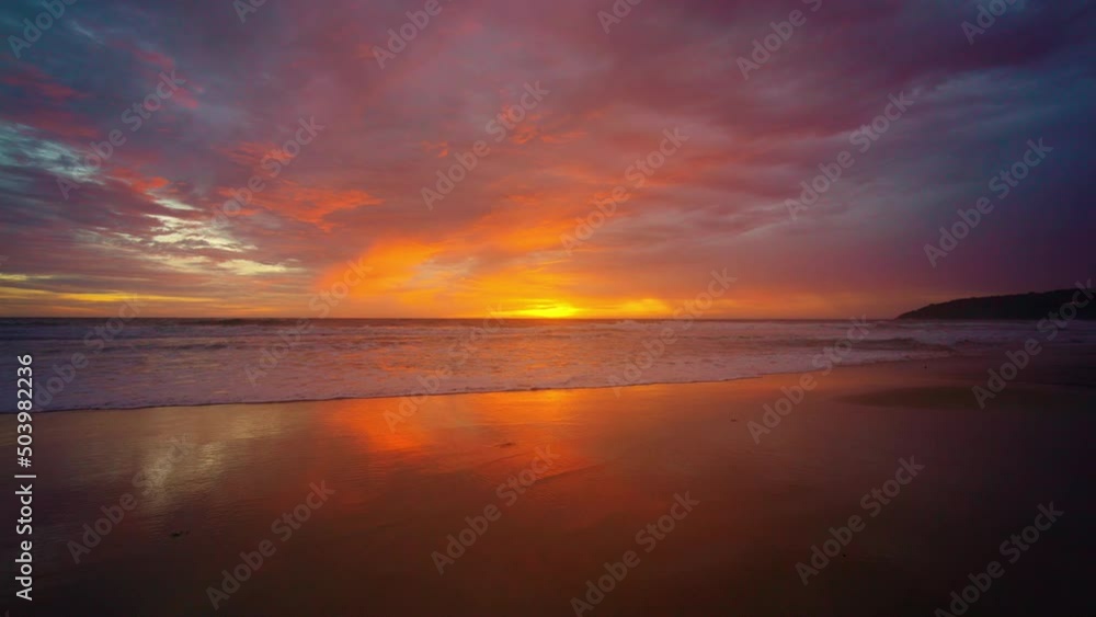 Amazing dramatic sunset sky on beach sand Andaman sea South of Thailand 4k Video Nature landscape beautiful red sky sunset over sea. Amazing dramatic sunset sky on beach sand Andaman sea South of Thailand 4k Video Nature landscape beautiful red sky sunset over sea.