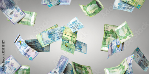 Flying Kazakh Tenge banknotes 