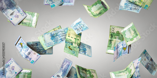 Flying Kazakh Tenge banknotes  photo