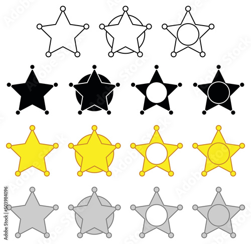 Sherriff Star Badge Clipart Set - Outline, Silhouette, Gold and Silver