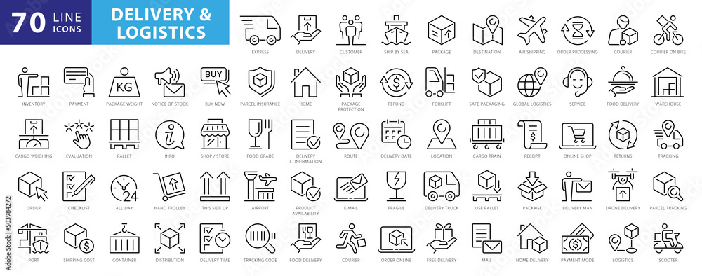 Delivery line icons set. Shipping icon collection. Vector - obrazy, fototapety, plakaty 