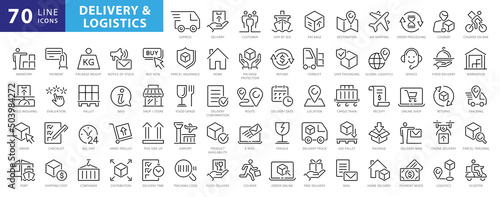 Stampa su tela Delivery line icons set. Shipping icon collection. Vector