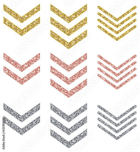 Faux Glitter Chevron Clipart Set - Gold, Rose Gold and Silver