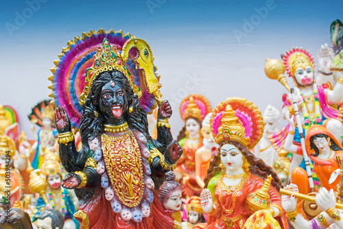 Clay idol of Goddess Kali, handicrafts on display during the Handicraft Fair in Kolkata , earlier Calcutta, West Bengal, India. It is the biggest handicrafts fair in Asia.