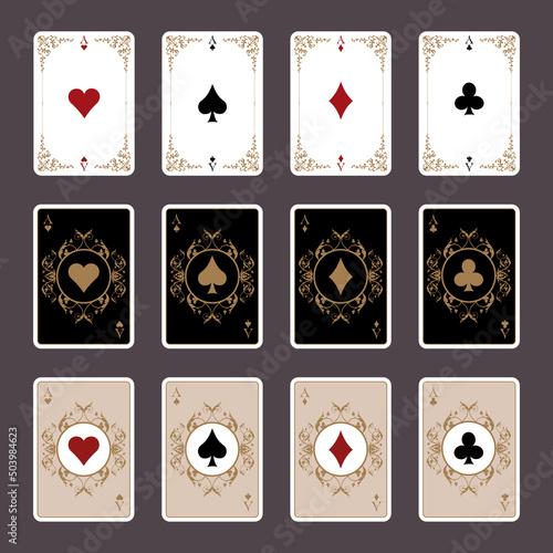Poker Set of Aces retro vintage styles, old frames, watermarks and colored backgrounds