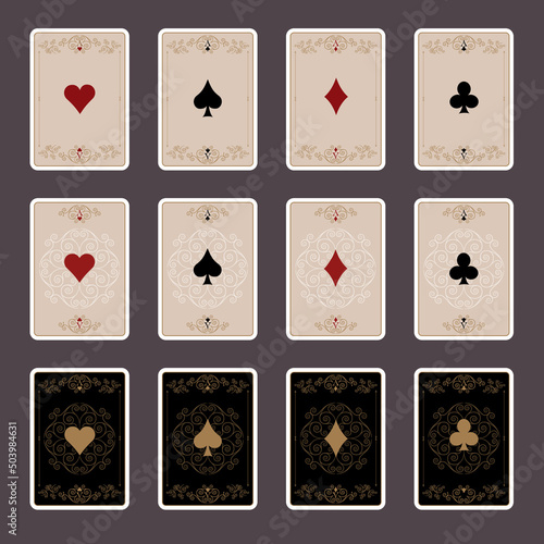 Poker Set of Aces retro vintage styles, old frames, watermarks and colored backgrounds