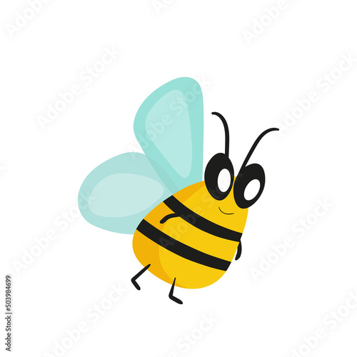Cartoon bee mascot. A small bees flies. Wasp collection. Vector characters. Incest icon. Template design for invitation, cards. Doodle style © Alla