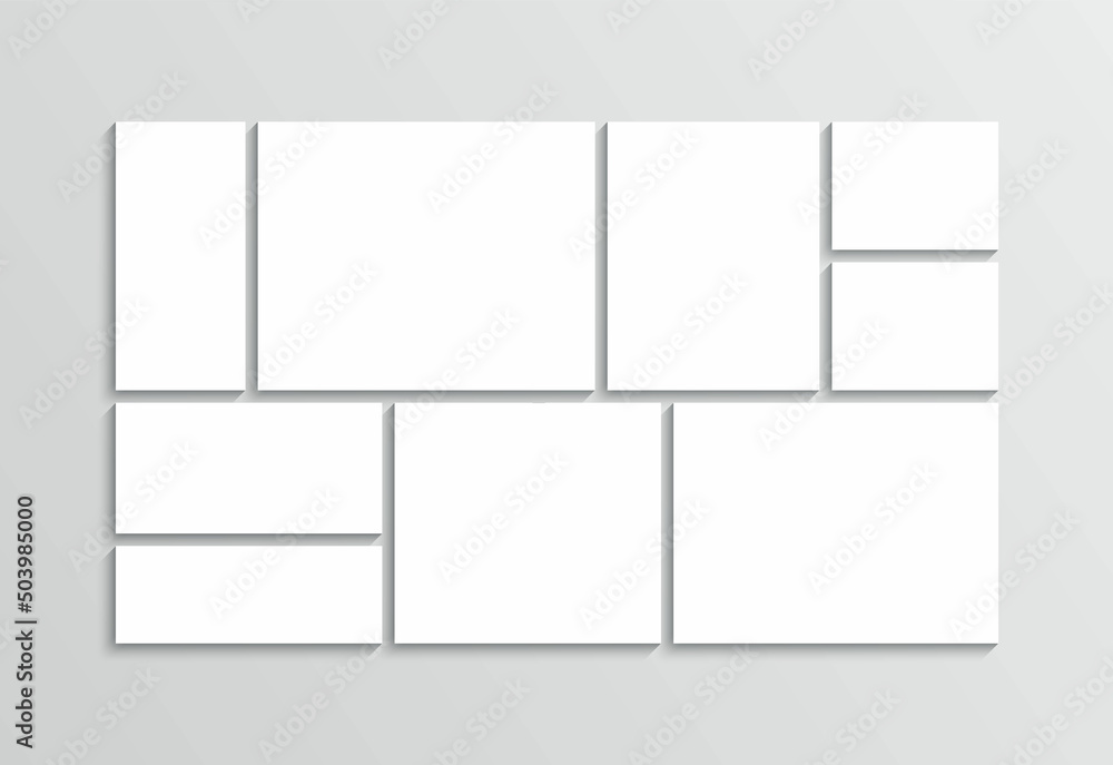 Mosaic picture template. Photo collage layout. Mood board background. Moodboard frame. Scrapbook grid. Gallery banner. Portfolio images mockup. Album brandboard. Retro photoframe. Vector illustration Mosaic picture template. Photo collage layout. Mood board background. Moodboard frame. Scrapbook grid. Gallery banner. Portfolio images mockup. Album brandboard. Retro photoframe. Vector illustration