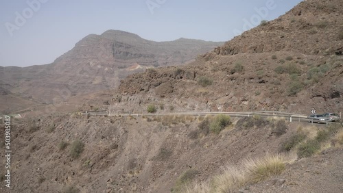 Cars on road through mountains near Tasarte, Gran Canaria, Canary Islands, Spain, Atlantic, Europe photo