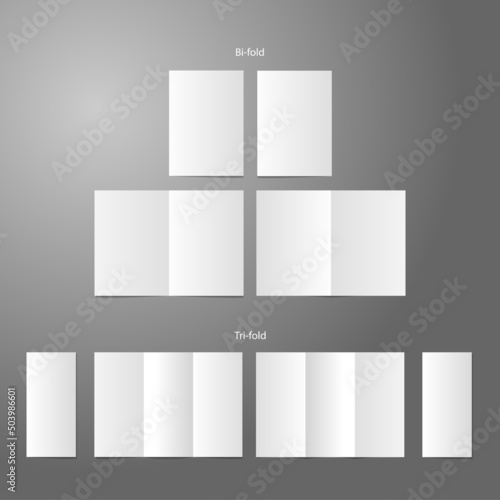 Tri-fold and Bi-fold leaflet mockup with white blanked sheets, kit for presentation and branding identity, front or top view layout with simple overlay.