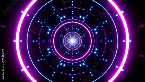 Glowing Purple Circle Neon Lights and Blue Dots Lamps