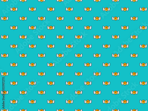 Pixel Rupee Coin with wings background - high res seamless pattern