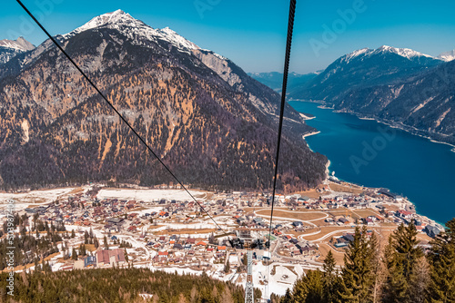 Beautiful winter view at the famous Zwoelferkopf summit, Achensee lake, Pertisau, Tyrol, Austria photo