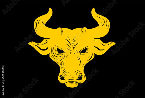 Vectorized yellow bull head. black background.