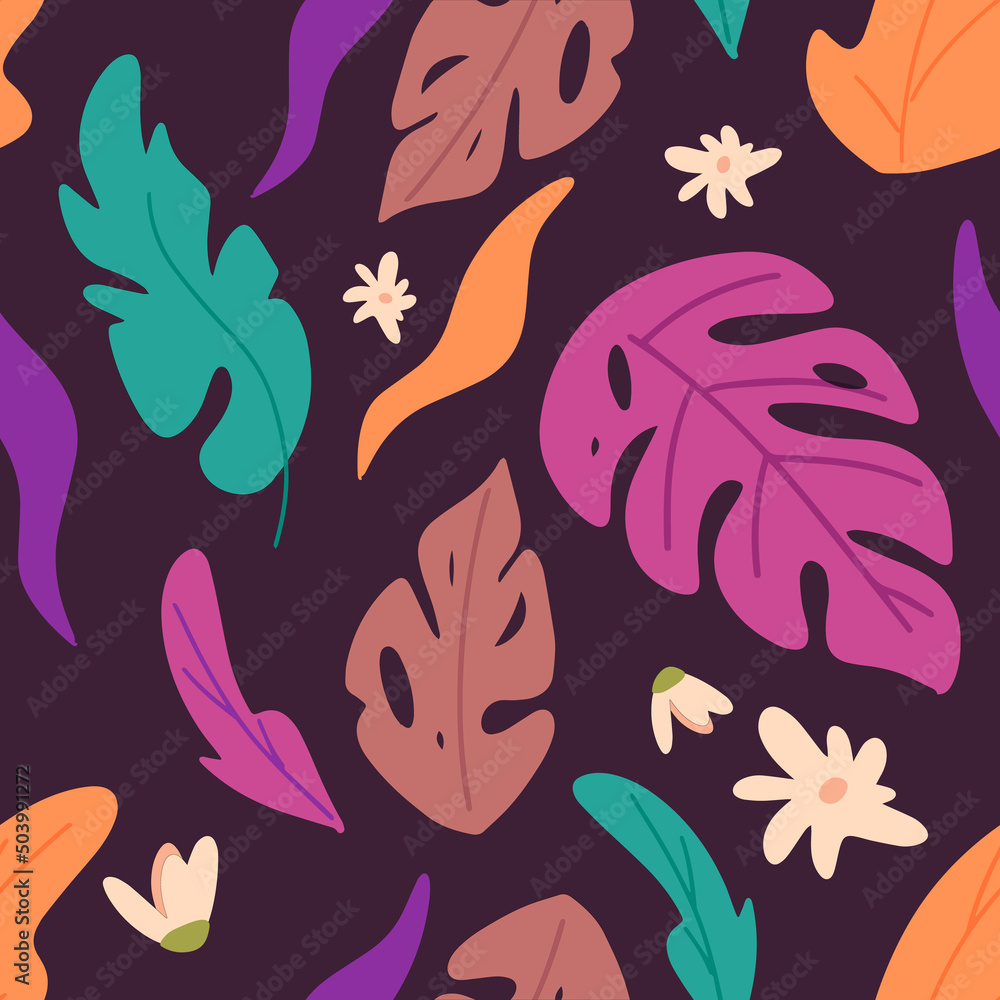 Naklejka premium Colorful tropical leaves seamless pattern