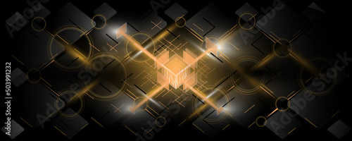Quantum computer. A futuristic microchip processor with components. Technology for development of electronic devices on microprocessor.