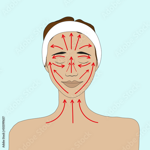 The face of a girl with a hairband with the image of massage lines