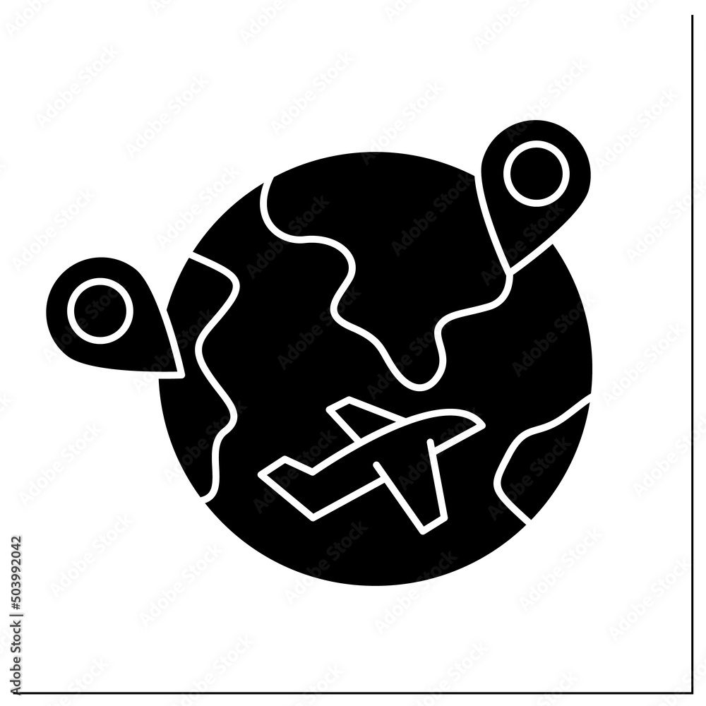 Internal migration glyph icon. Cross state boundaries and stay in non-native state during long time. Travel to different country. Filled flat sign. Isolated silhouette vector illustration Internal migration glyph icon. Cross state boundaries and stay in non-native state during long time. Travel to different country. Filled flat sign. Isolated silhouette vector illustration