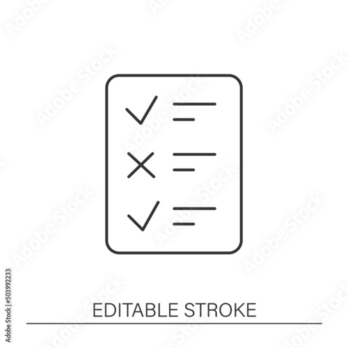 Survey line icon. Multiple option answer. Marketing strategy. Questionnaire. Clipboard concept. Isolated vector illustration. Editable stroke